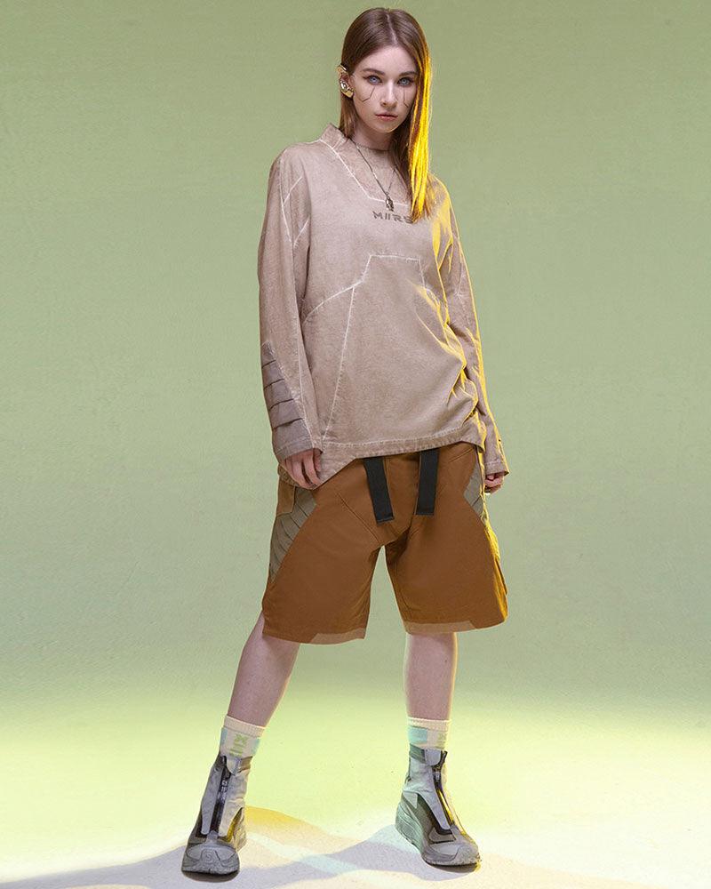 Futuristic Washed Denim Cargo Shorts