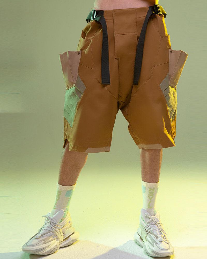 Futuristic Washed Denim Cargo Shorts