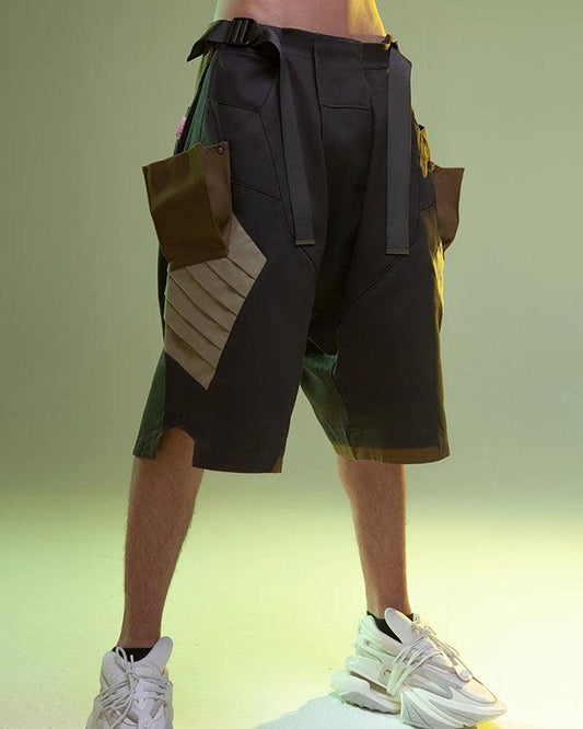Futuristic Washed Denim Cargo Shorts