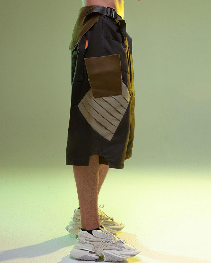 Futuristic Washed Denim Cargo Shorts