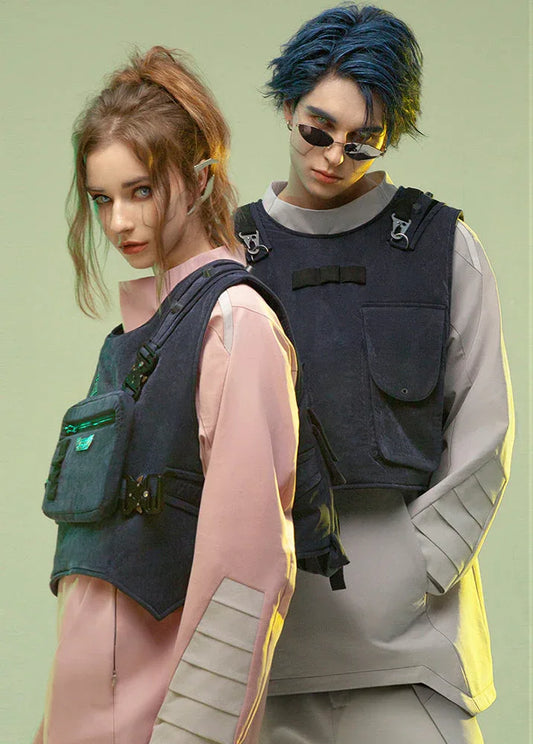 Dual-Sided Futuristic Cargo Vest - comfortable cargo vest - Dual-Sided Cargo Vest in Dark Blue for All Day Comfort