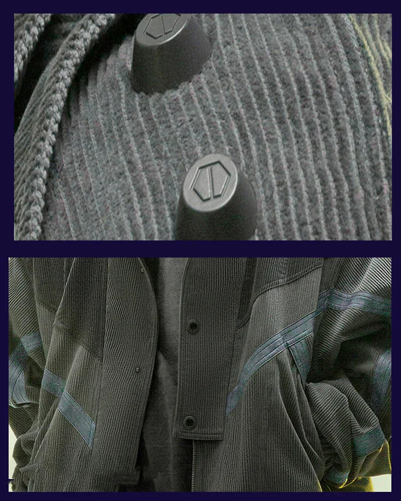 Edgy Corduroy Jacket for Rebels - comfortable everyday wear - Edgy Dark Gray Corduroy Jacket for Urban Style