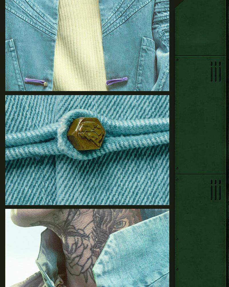 Edgy Cyberpunk Denim Jacket - cyberpunk - Cyberpunk Denim Jacket in Cyan Color