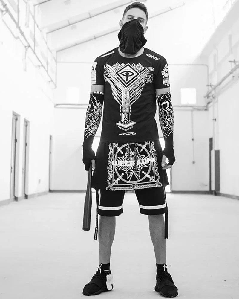 Edgy Cyberpunk Rocker Shorts - cyberpunk shorts - Edgy Cyberpunk Rocker Shorts for Bold Style