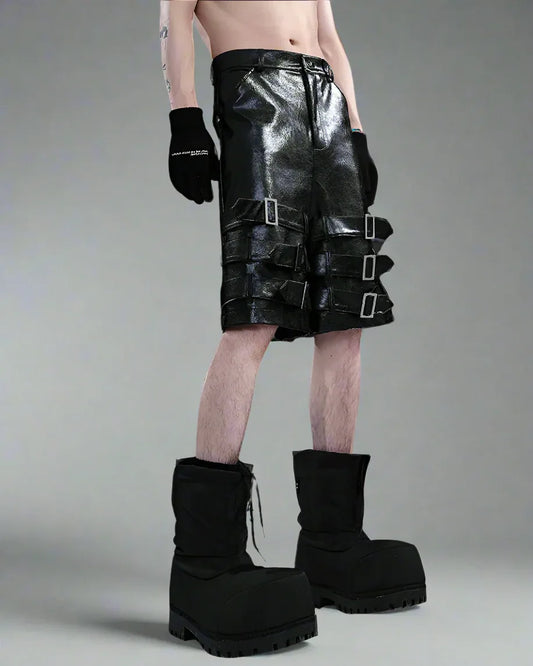 Edgy Leather Tech Shorts - leather shorts - Stylish PU Leather Tech Shorts for Comfort