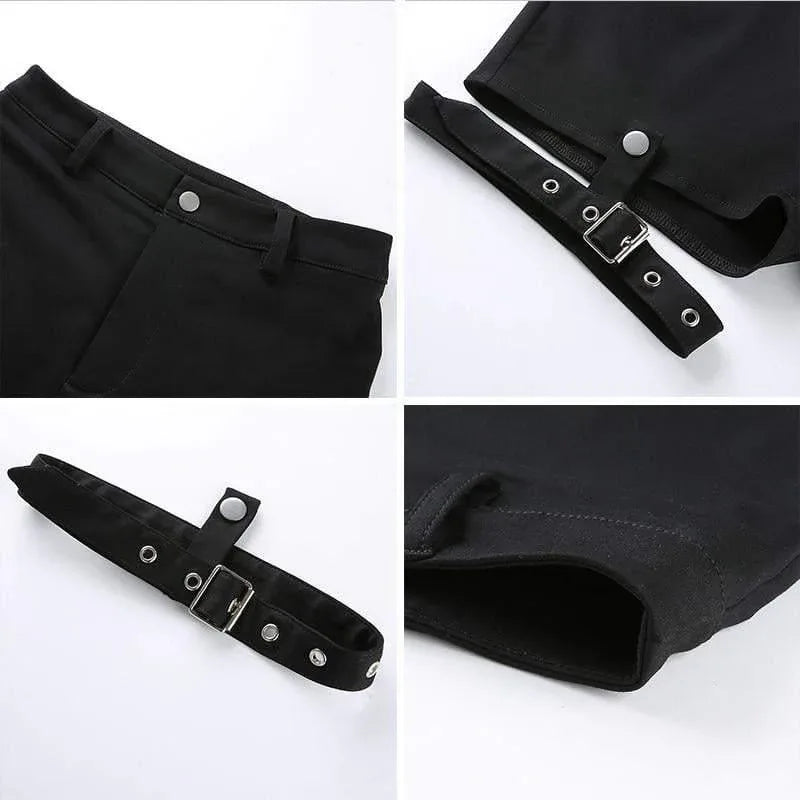 Edgy Ring Detail Shorts - edgy shorts - Stylish Edgy Ring Detail Cargo Shorts for Women