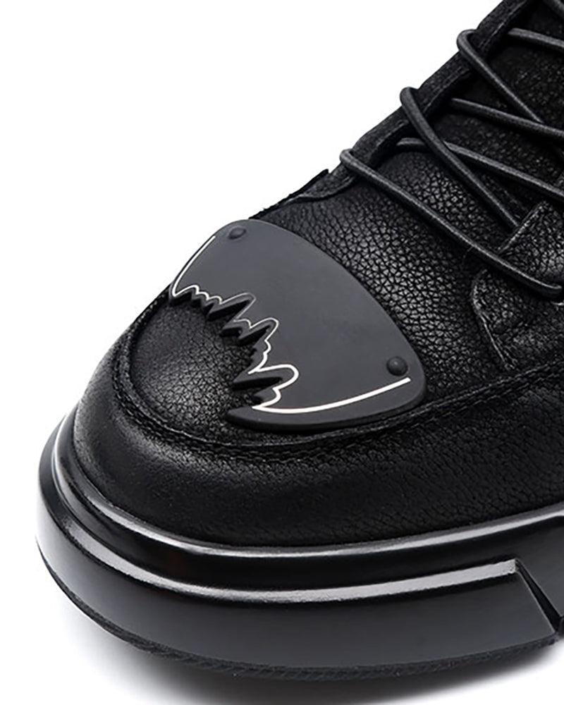 Elevated Leather Techwear Kicks - durable leather shoes - High-Top Leather Cargo Shoes for Active Use
