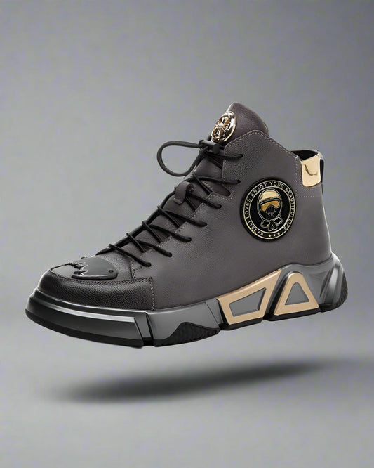 Elevated Leather Techwear Kicks - leather shoes - High-Top Leather Cargo Shoes for Active Use