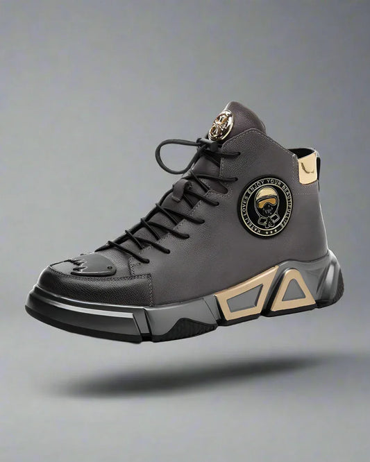 Elevated Leather Techwear Kicks - leather shoes - High-Top Leather Cargo Shoes for Active Use