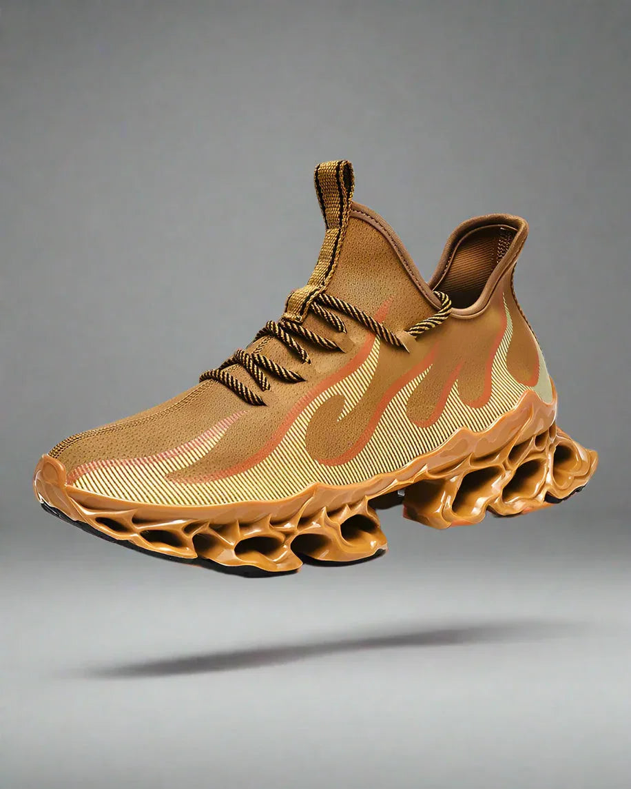 Fire-Infused Futuristic Kicks - modern outfit - Futuristic Techwear Shoes for Modern Style