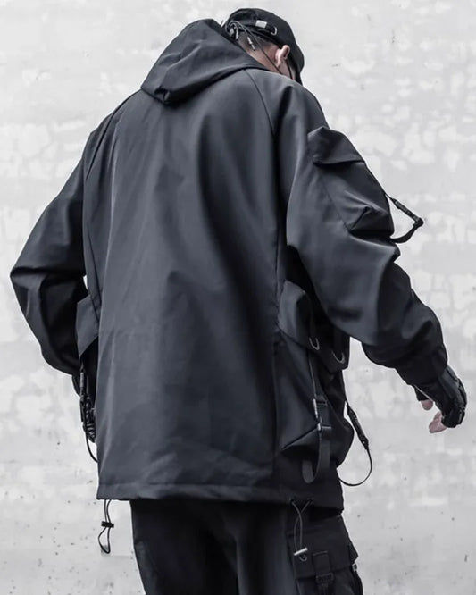 Futuristic Cyberpunk Hooded Jacket - durable techwear jacket - Stylish Cyberpunk Hooded Jacket for Urban Wear