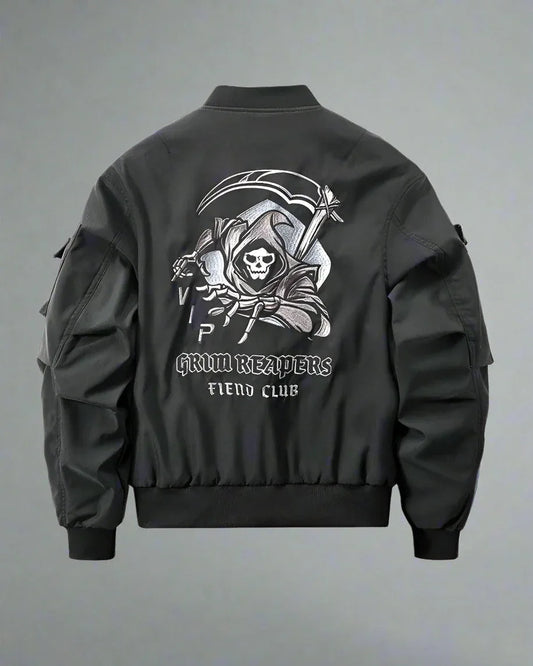Futuristic Gothic Skull Jacket - urban techwear jacket - Futuristic Gothic Skull Black Bomber Jacket