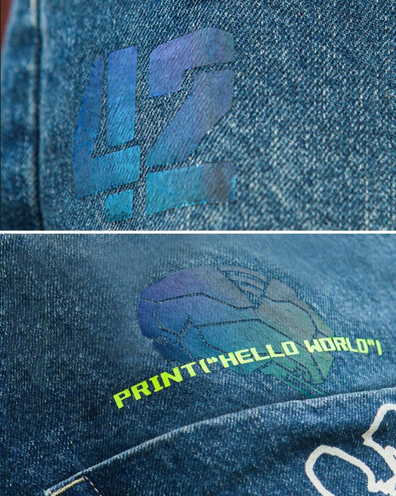 Futuristic Laser-Cut Denim Pants