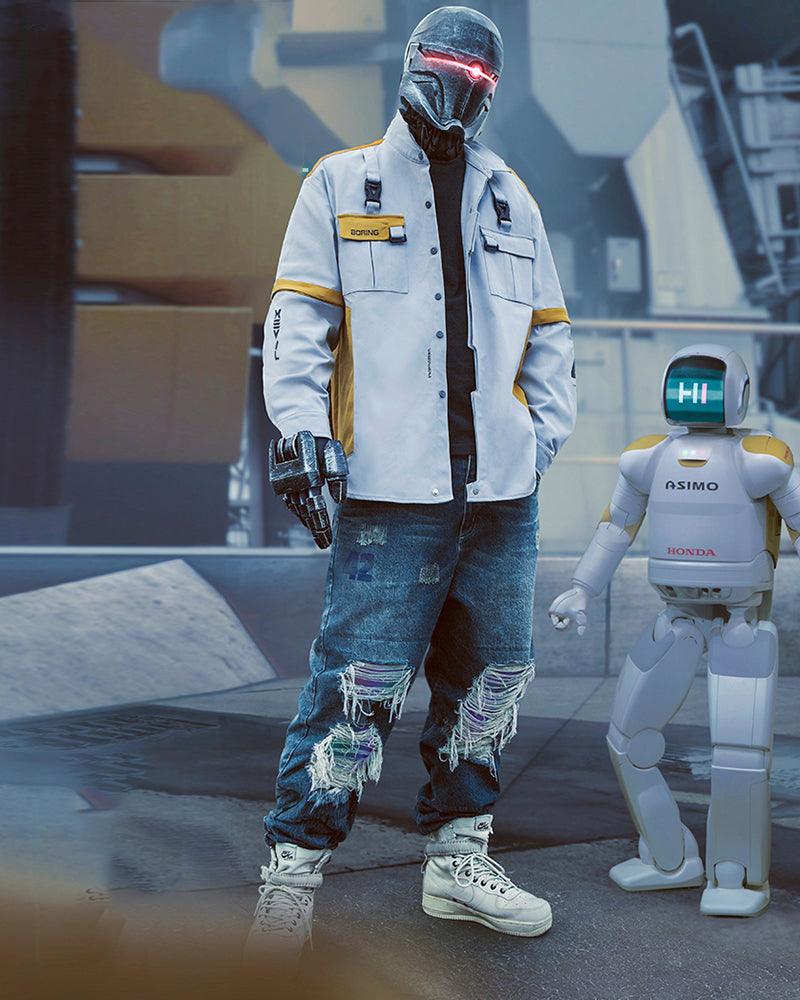 Futuristic Laser-Cut Denim Pants