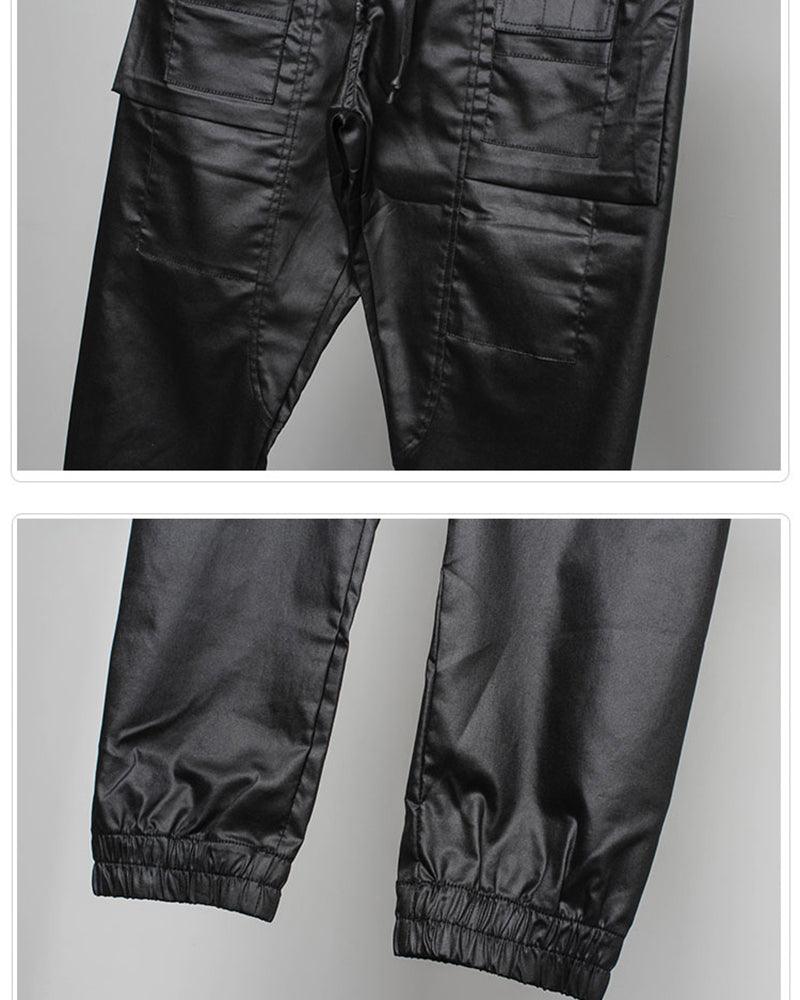 Chic Black Waxed Cargo Trousers