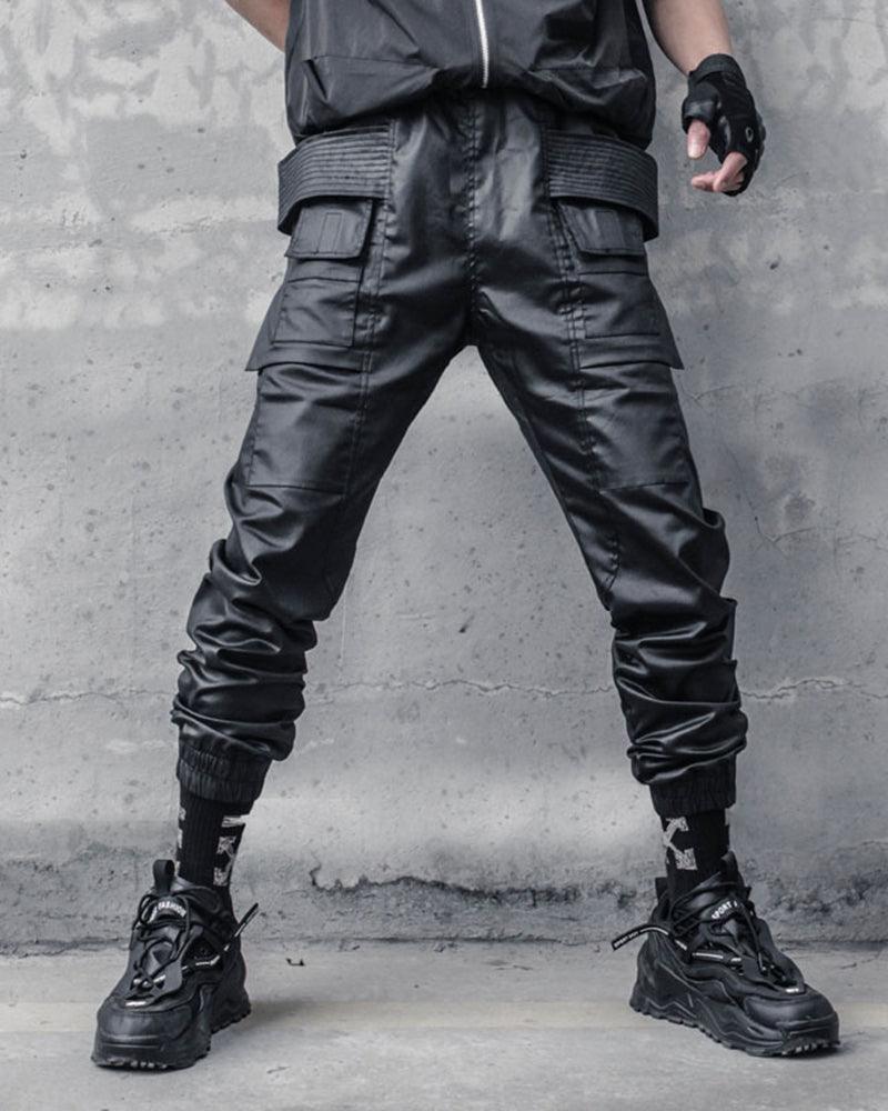 Chic Black Waxed Cargo Trousers