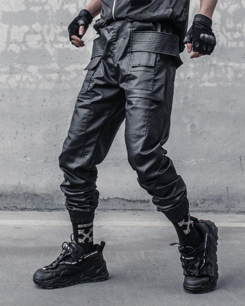 Chic Black Waxed Cargo Trousers