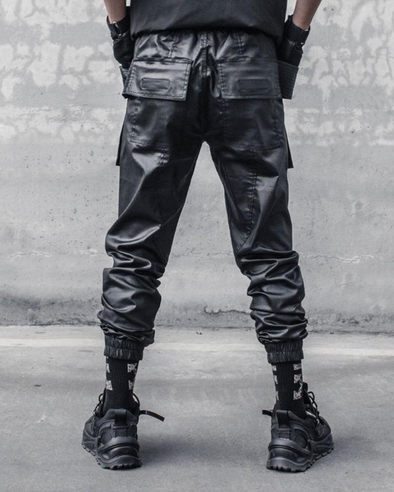 Chic Black Waxed Cargo Trousers
