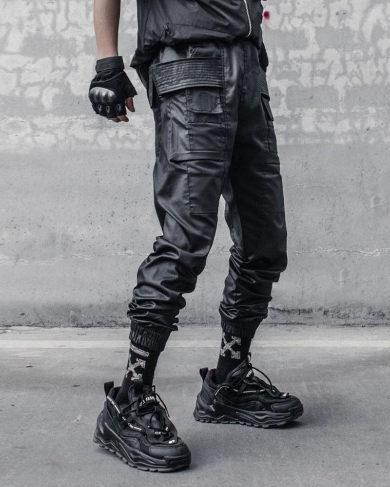 Chic Black Waxed Cargo Trousers