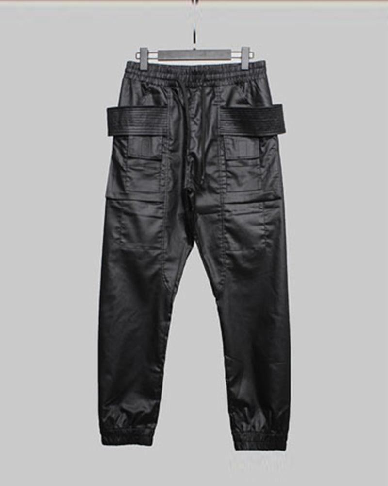 Chic Black Waxed Cargo Trousers