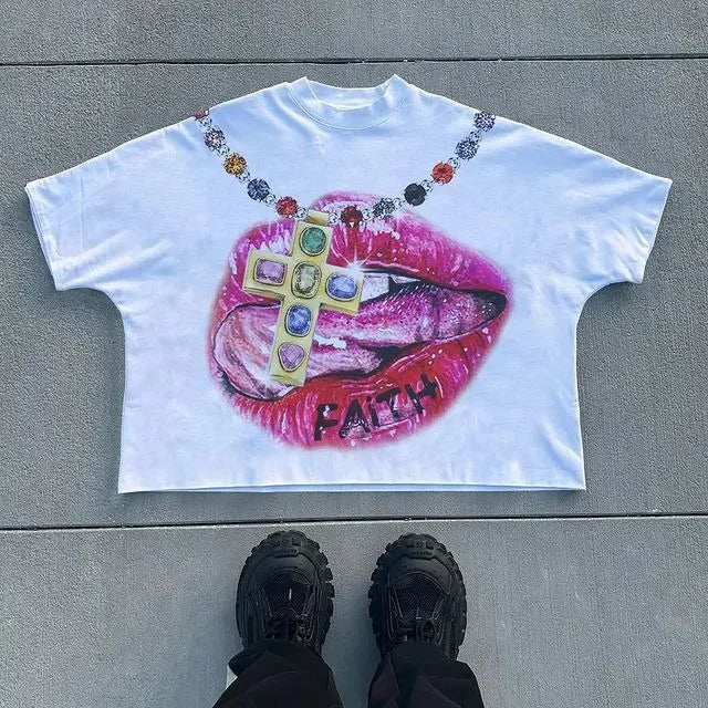 Lip T-Shirt - 2000s fashion - Trendy Lip T-Shirt with Y2K Vibes