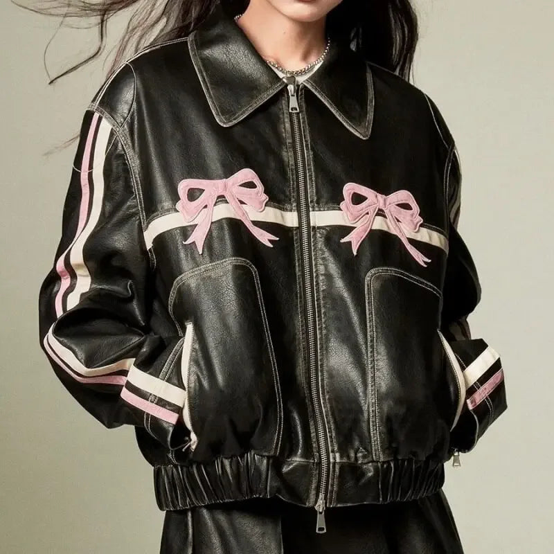 Pink Bow Jacket - pink jacket - Chic Pink Bow Jacket with Y2K Style