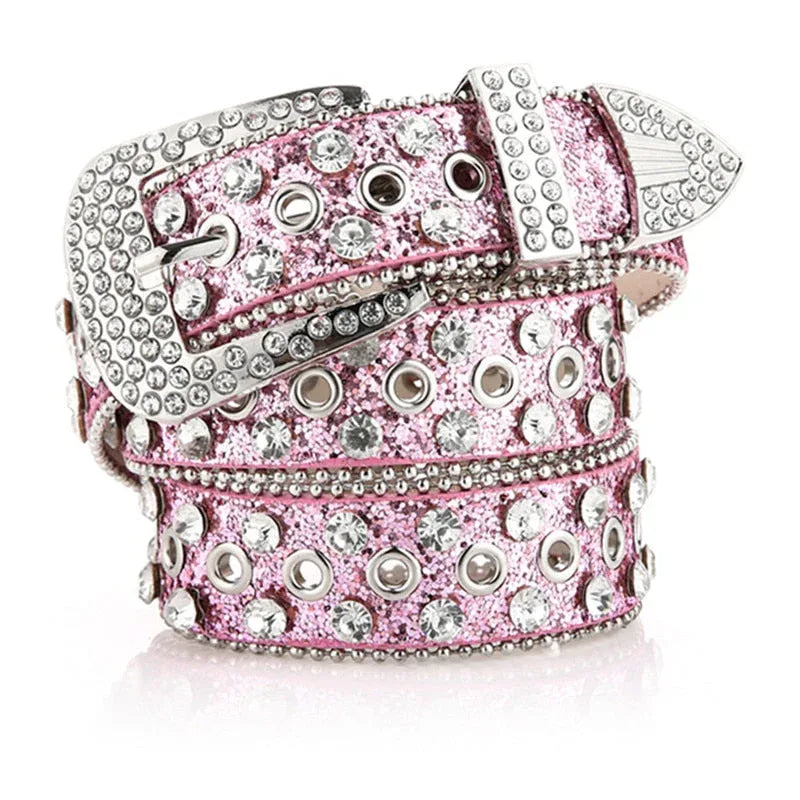 Radiant Pink Gemstone Belt - leather belt - Radiant Pink Gemstone Leather Belt for All