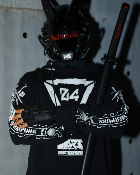 Revolutionary Biker Graphic Hoodie - futuristic urban apparel - Stylish Biker Graphic Hoodie for Urban Wear