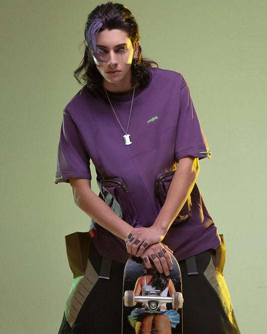 Revolutionary Cyberpunk Pocket Tee - futuristic urban aesthetics - Cyberpunk Pocket Tee in Vibrant Purple
