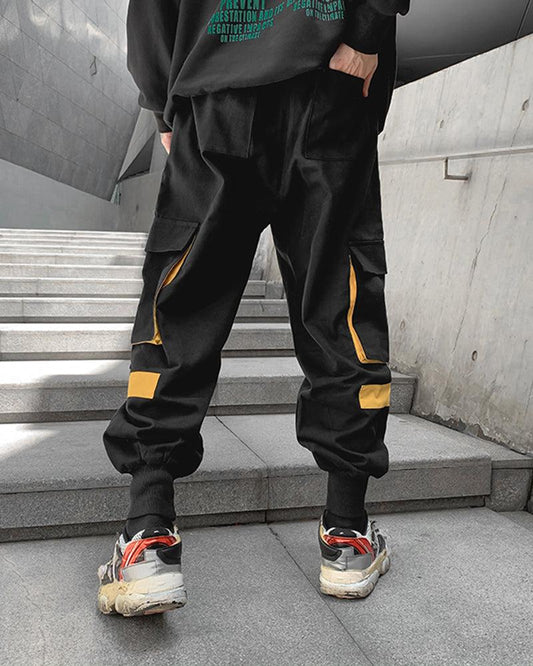 Chic Black Patchwork Cargo Pants