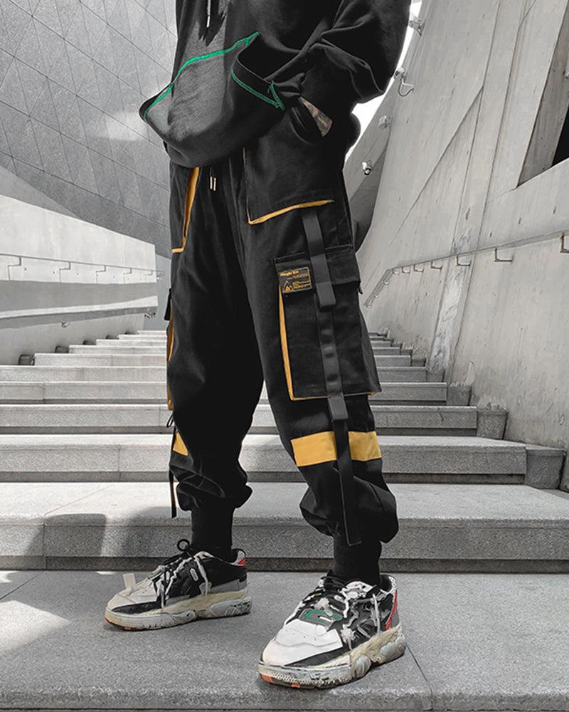 Chic Black Patchwork Cargo Pants