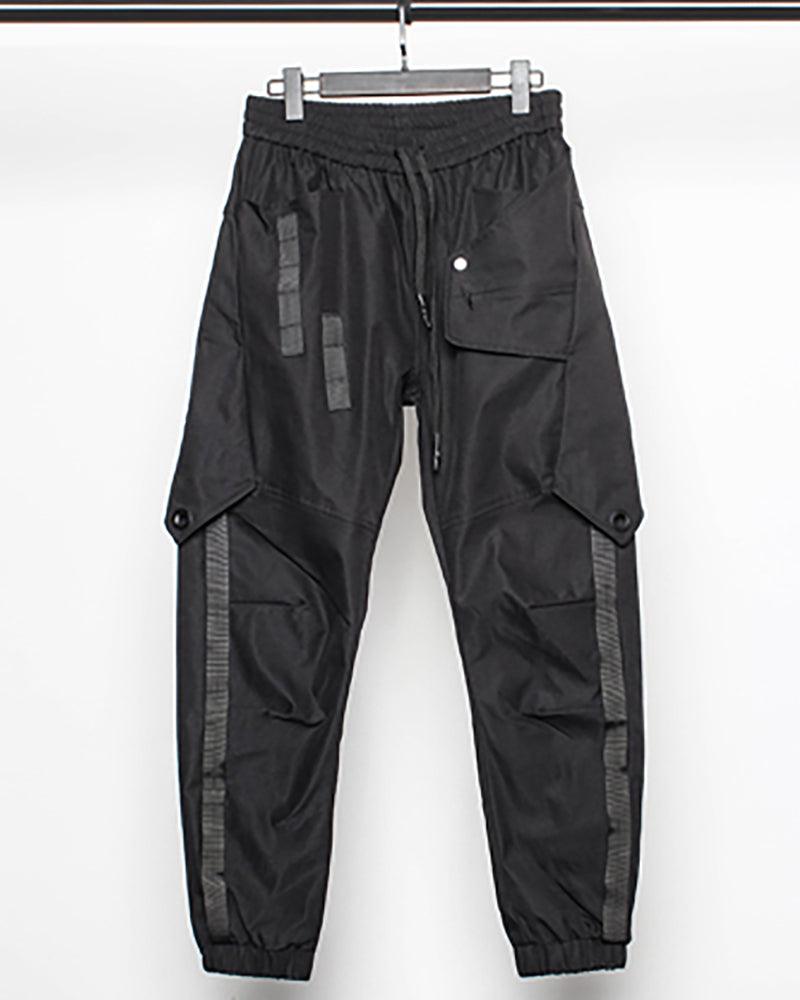 Chic Black Patchwork Cargo Trousers