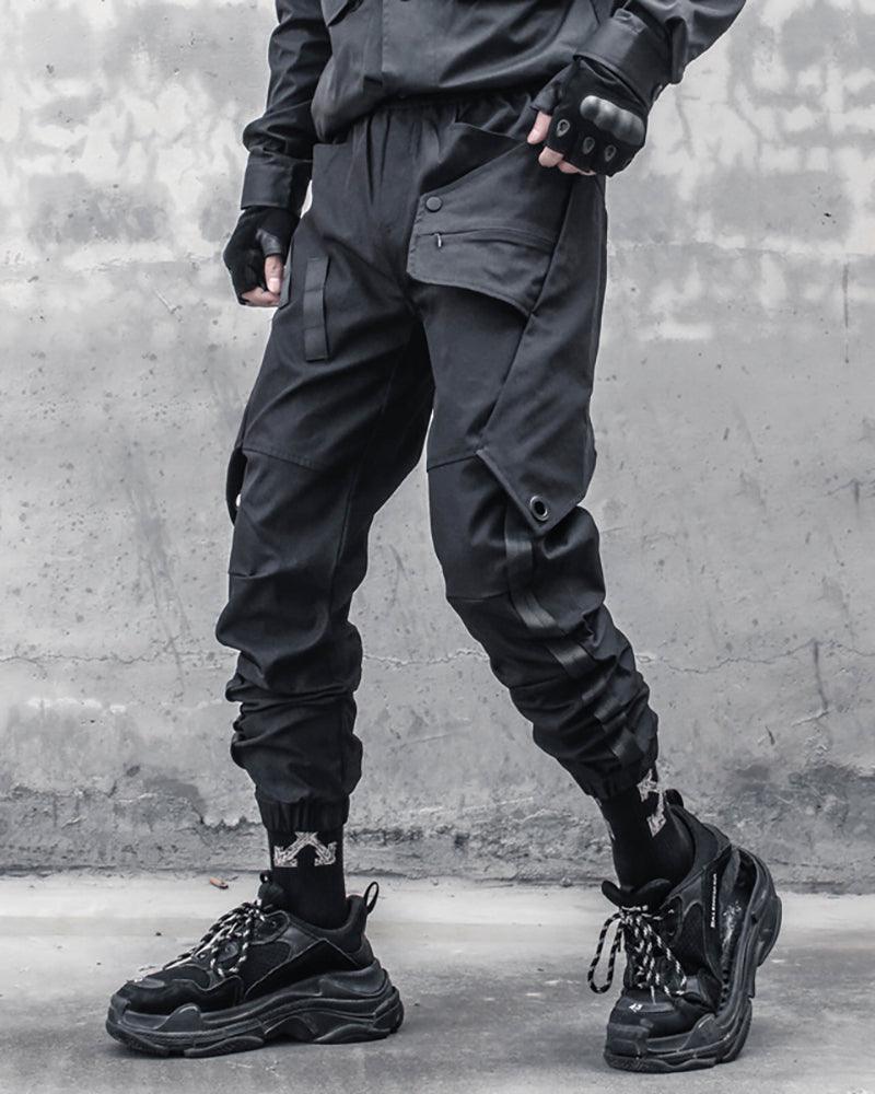 Chic Black Patchwork Cargo Trousers