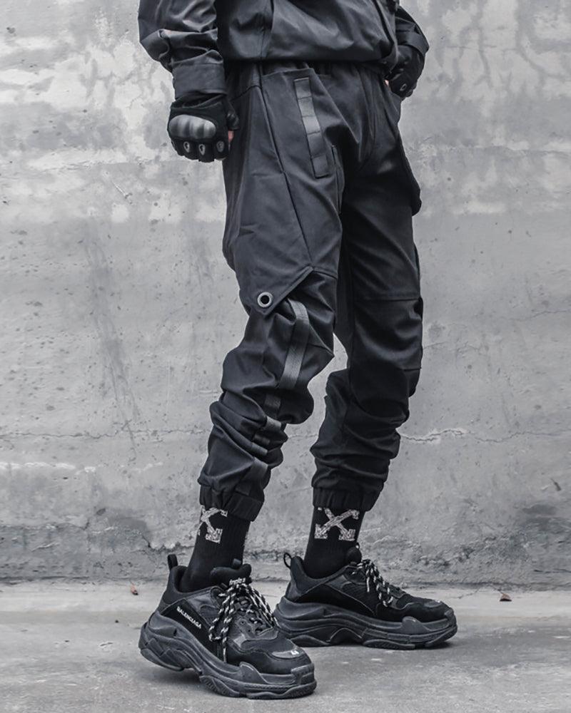 Chic Black Patchwork Cargo Trousers