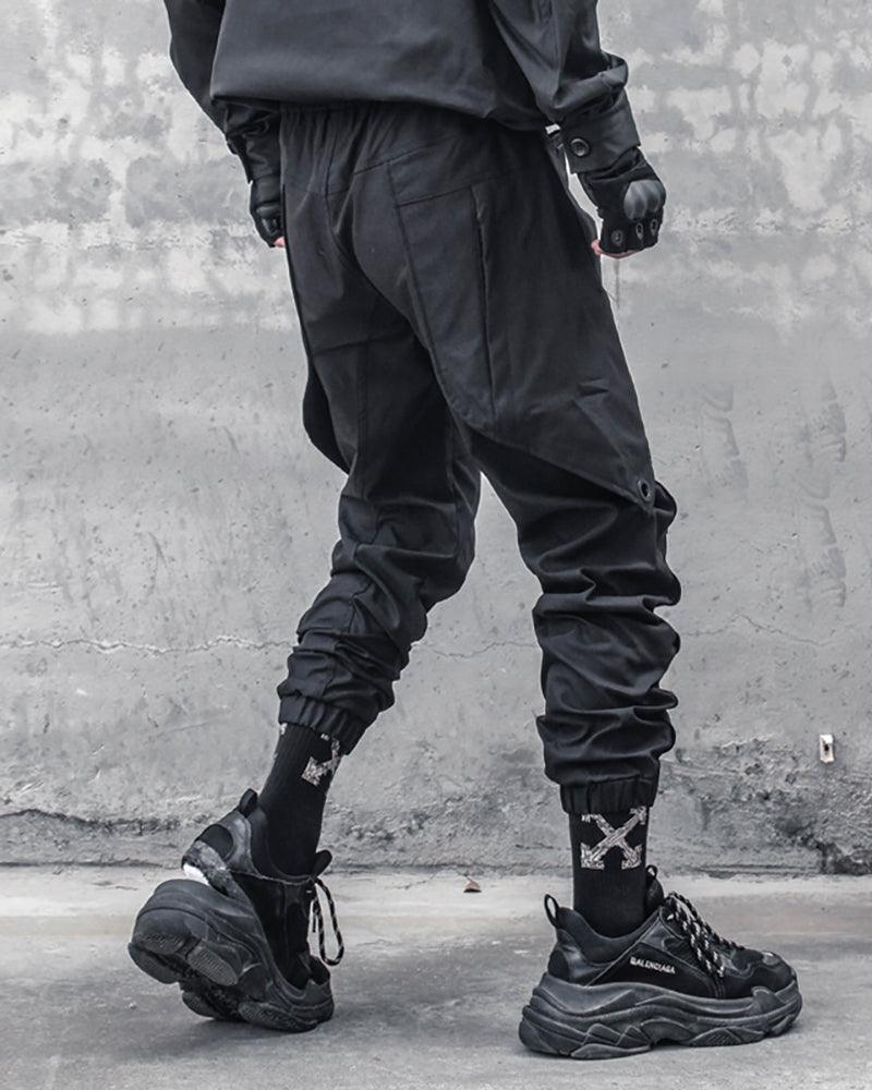 Chic Black Patchwork Cargo Trousers