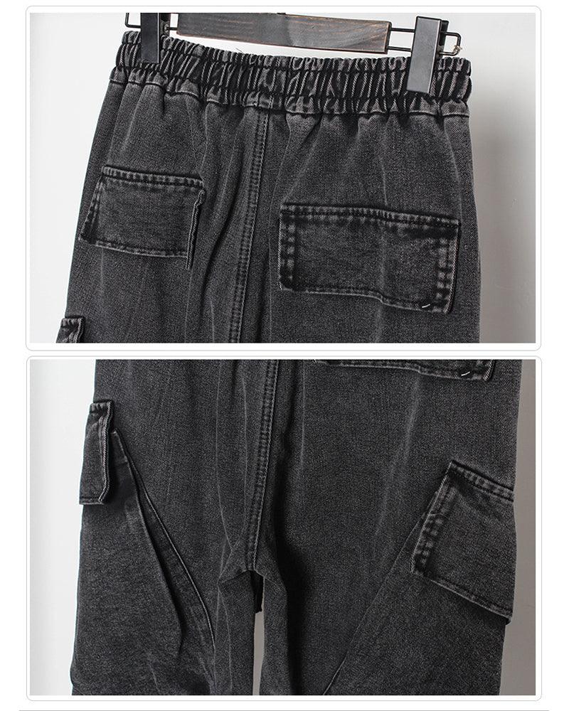 Sleek Black Denim Cargo Trousers - comfortable cargo trousers - Stylish Black Denim Cargo Trousers for All