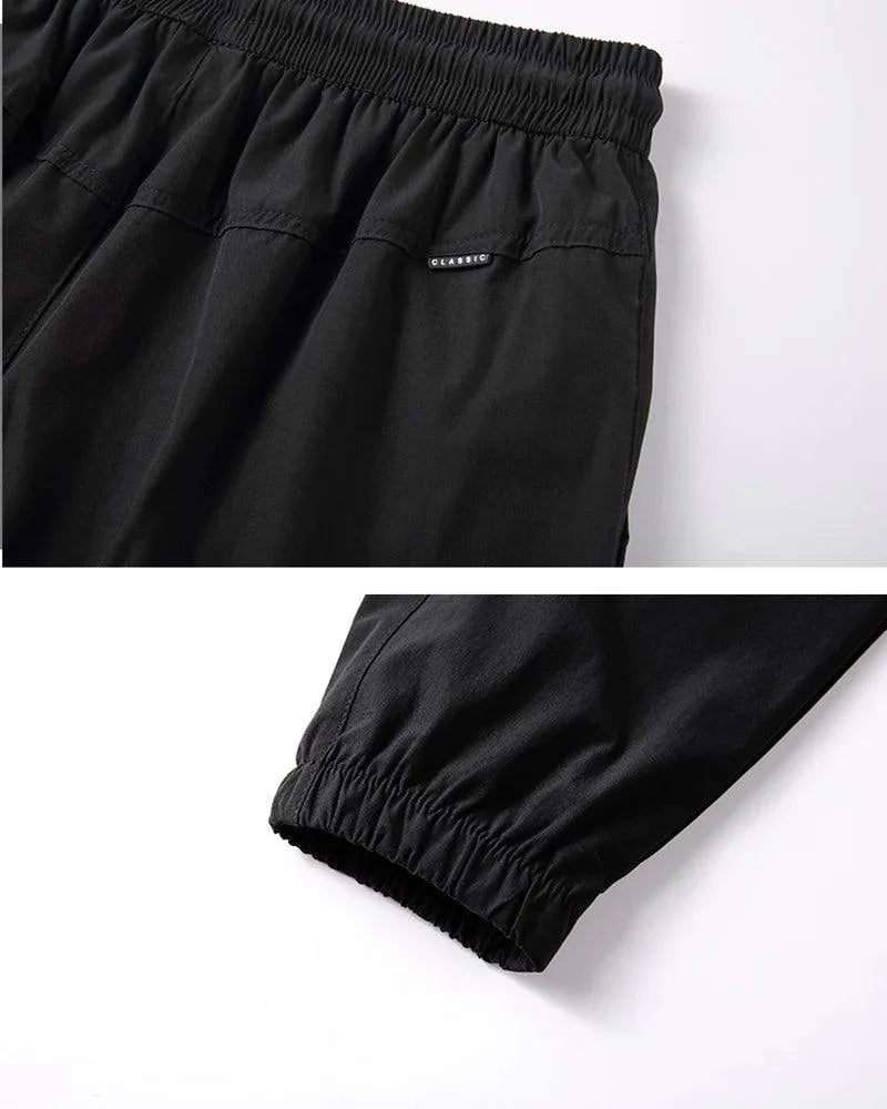 Sleek Silk Black Joggers - black pants - Lightweight Silk Black Joggers for Summer Wear