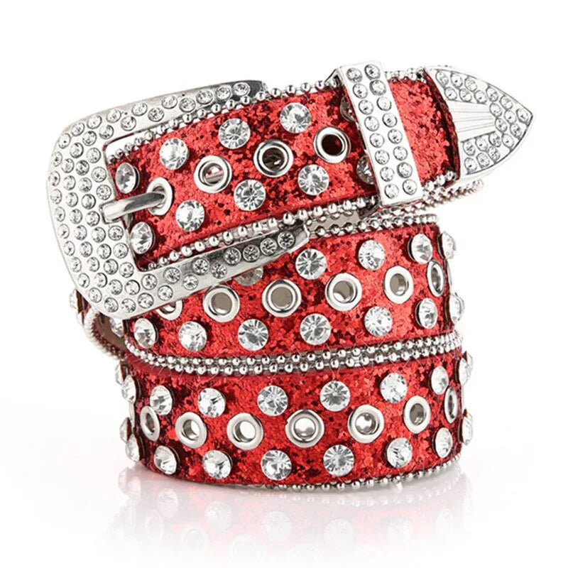 Sparkling Red Rhinestone Waistbelt - leather waistbelt - Stylish Sparkling Red Rhinestone Waistbelt