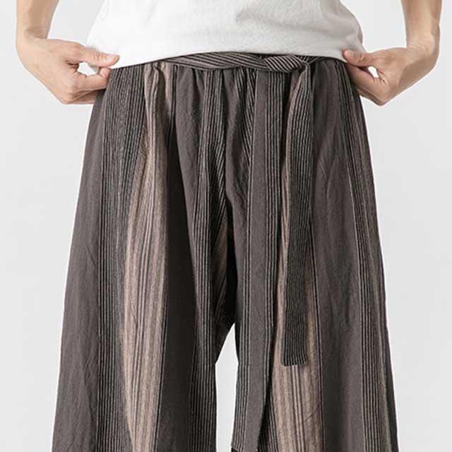 Stylish Linen Wide-Leg Trousers - comfortable hakama pants - Stylish Linen Wide-Leg Trousers for Comfort