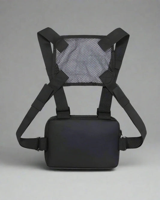 Stylish Mesh Zipper Chest Bag - chest bag - Adjustable Mesh Zipper Chest Bag in Black