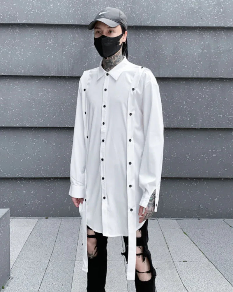 Stylish Ribbon-Trim Oversized Top - summer wear - Oversized Techwear Shirt with Ribbon Trim