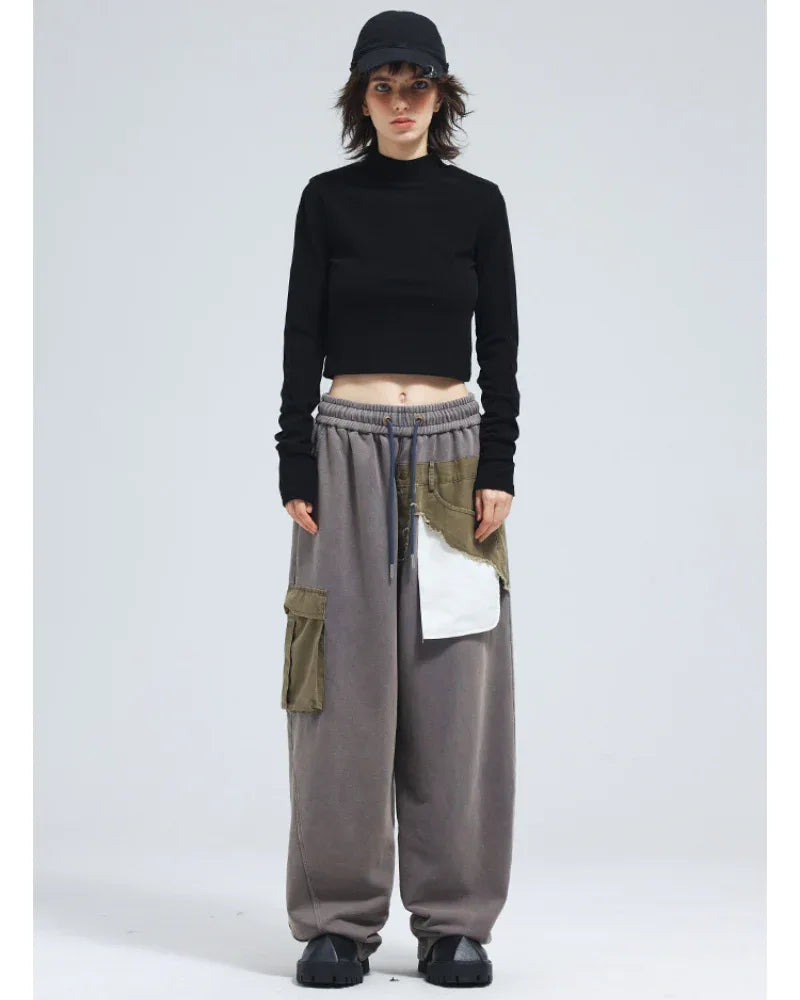 Stylish Unisex Wide-Leg Trousers - techwear - Futuristic Gray Wide-Leg Trousers for Everyone