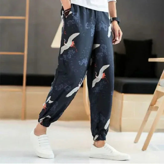Ultimate Comfort Jogger Pants - lightweight breathable joggers - Artistic Crane Hakama Jogger Pants for Comfort
