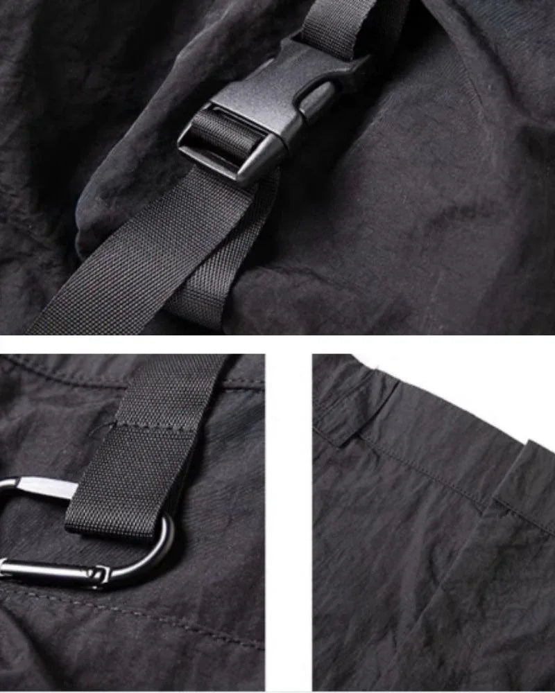 Ultimate Quick-Dry Summer Cargo - techwear - Quick-Dry Black Cargo Shorts for Summer Adventures