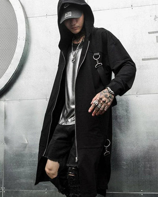 Versatile Hooded Long Coat - techwear coat - Hooded Long Coat for Urban Style and Comfort
