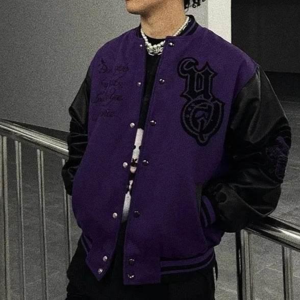 Violet varsity jacket - cotton varsity jacket - Unisex Violet Varsity Jacket in Vintage Style