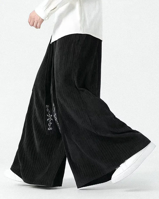 Black Wide-Leg Corduroy Pants