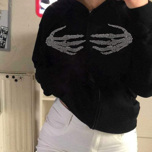 Y2K Rhinestone Skeleton Vest - streetwear vest - Rhinestone Skeleton Vest for Unique Streetwear