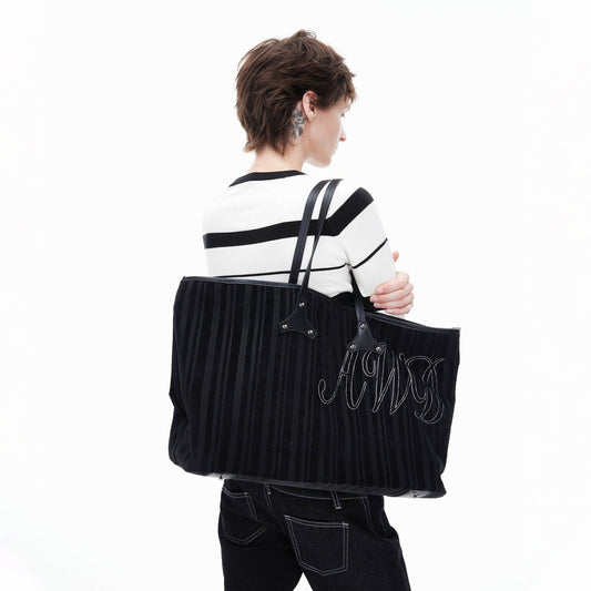 Stylish Corduroy & Leather Bag