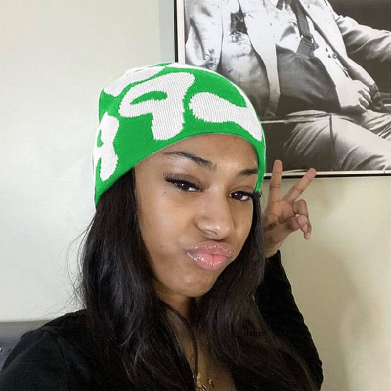Green Custom Knitted Beanie for Unique Streetwear Style